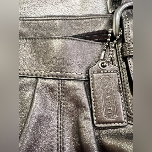 COACH Soho Pleated Shoulder Tote Bag Leather Metallic Gray - Picture 8 of 9